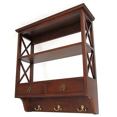 Mango Wood Towero Display Wall Shelf with Drawer for Living Room | Wall Shelves | Brown Finish
