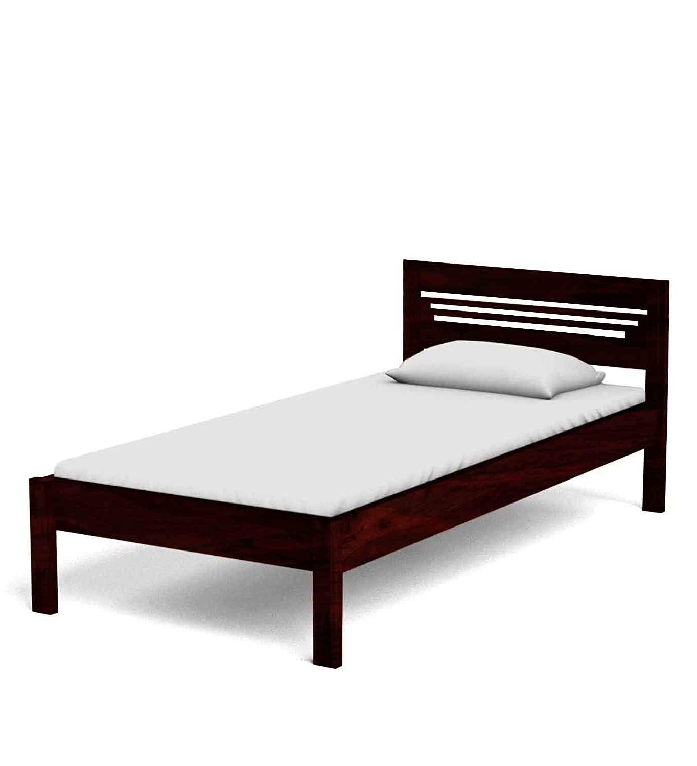 Sheesham Wood Without Storage Frye Single Size Bed for Bedroom Dark Brown Finish