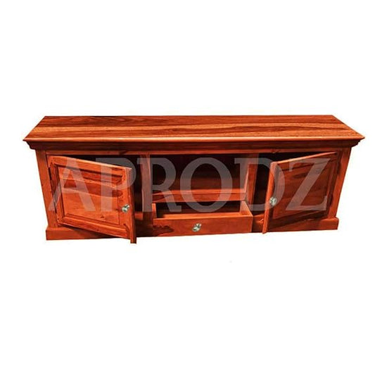 Sheesham Wood Tv Unit Cabinet with Shelves and one Drawer (Sheesham - Honey)
