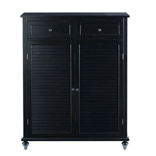 Mango Wood Sideboard Black Shoe Rack Cabinet for Living Room | 2 Drawer Shoe Organizer