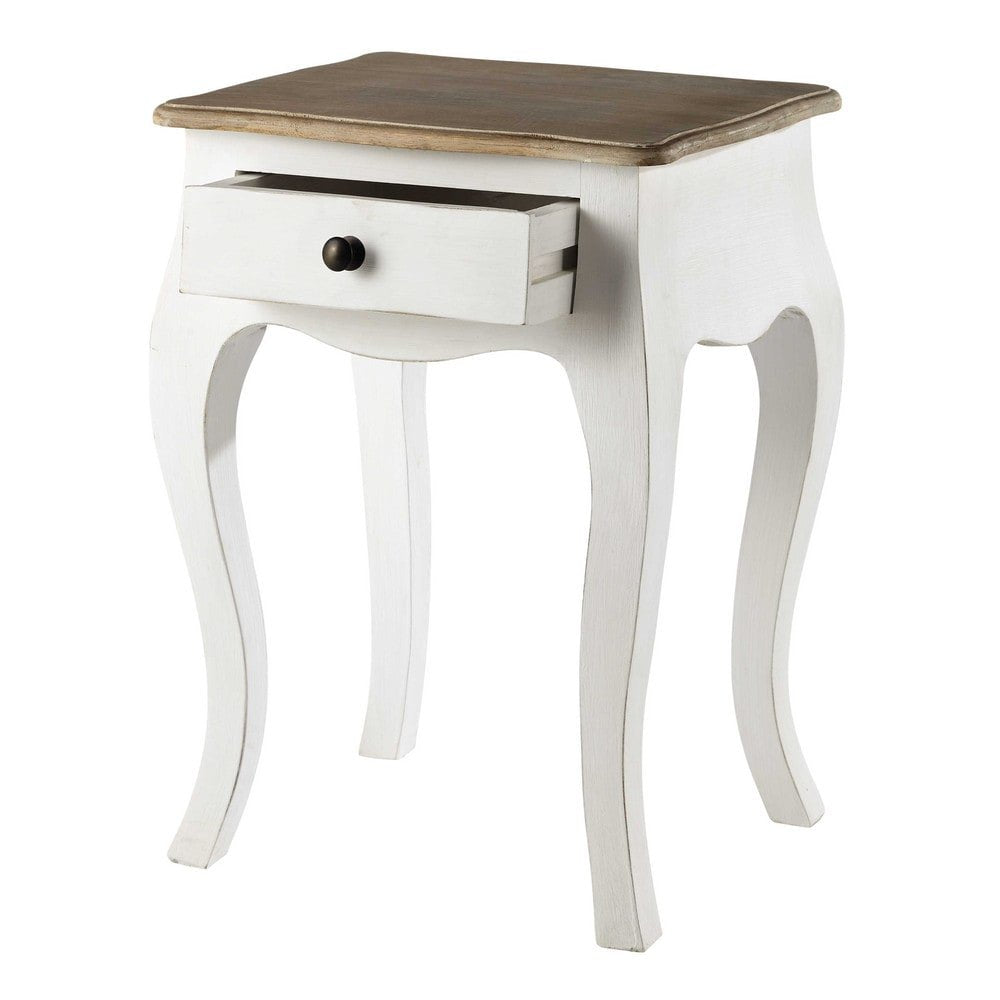 Mango Wood Baiyer One Drawer Selves Bedside Storage Table for Bedroom | White Finish