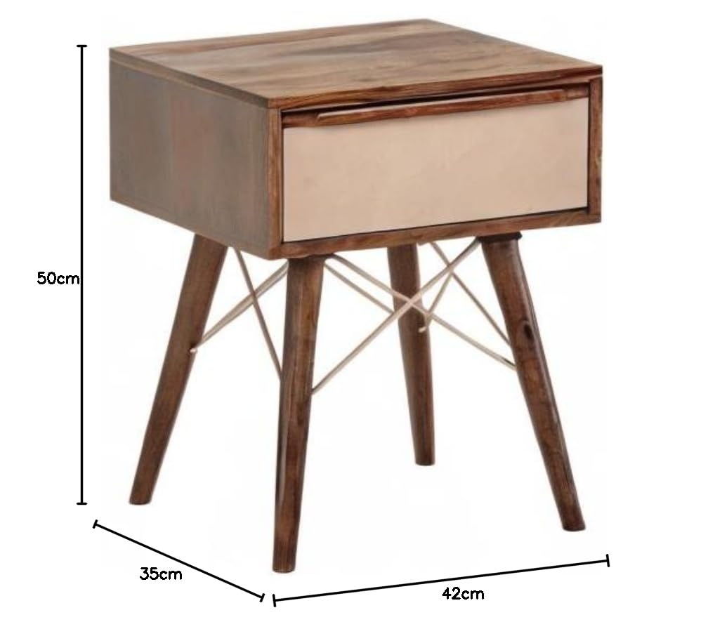 Sheesham Wood Huacho One Drawer Selves Bedside Storage Table for Bedroom | Brown Finish