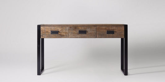 APRODZ Mango Wood & Steel APAC Console Table with 3 Drawer for Living Room | Wooden Console Table | Brown Finish