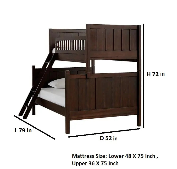 Solid Wood Erich Bunk Bed for Bedroom | Brown Finish