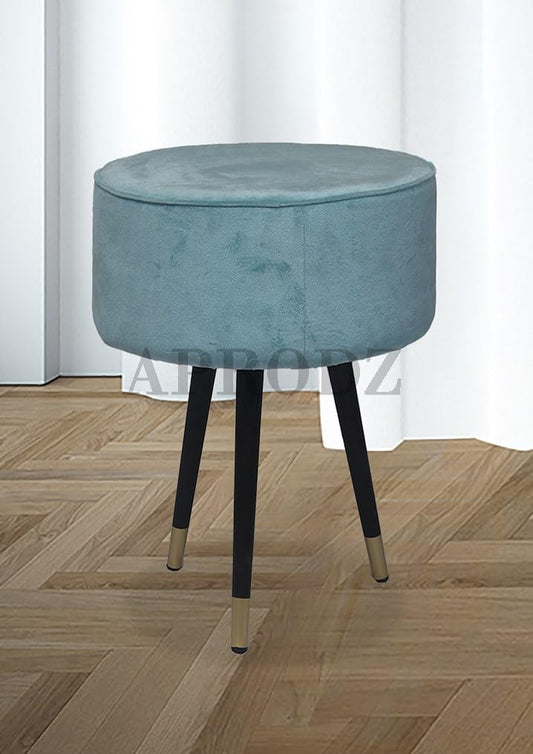 Upholstered and Steel Frame Puffy Stool Grass Green Fabric + Black Powdercoated - Set of 2