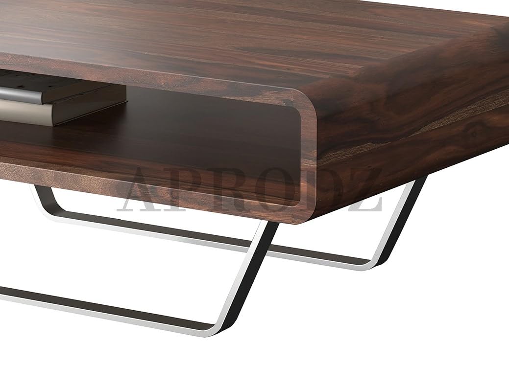 Solid Sheesham Wood & Carbon Steel Coffee Table | Modern Elegance for Your Living Room