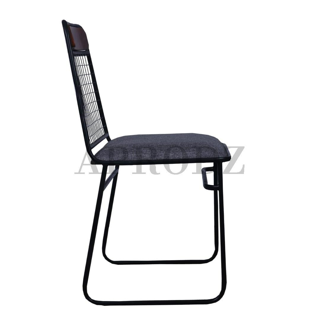 Halki Mango Wood and Metal and Upholstered Dining Outdoor Restaurant Chair Set for Home | Set of 2 Chair | Light Grey Fabric + Teak + Black Powdercoated Finish