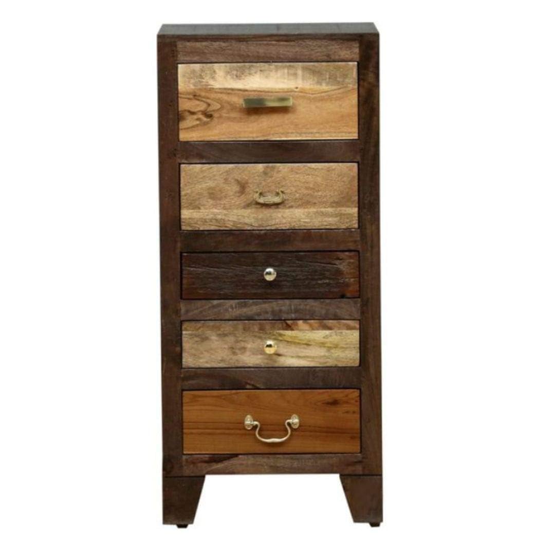 APRODZ Wooden Designer Antique Chest of Drawer | Cabinet with 5 Drawers | Sheesham Wood | Walnut Finish