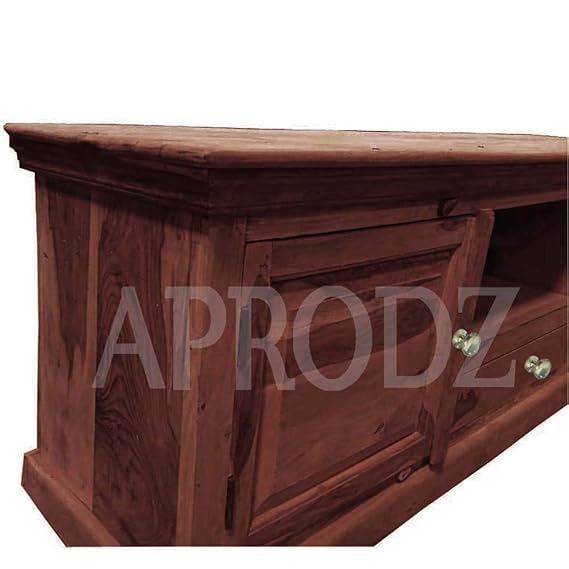 Sheesham Wood Tv Unit Cabinet with Shelves and one Drawer (Sheesham - Walnut)