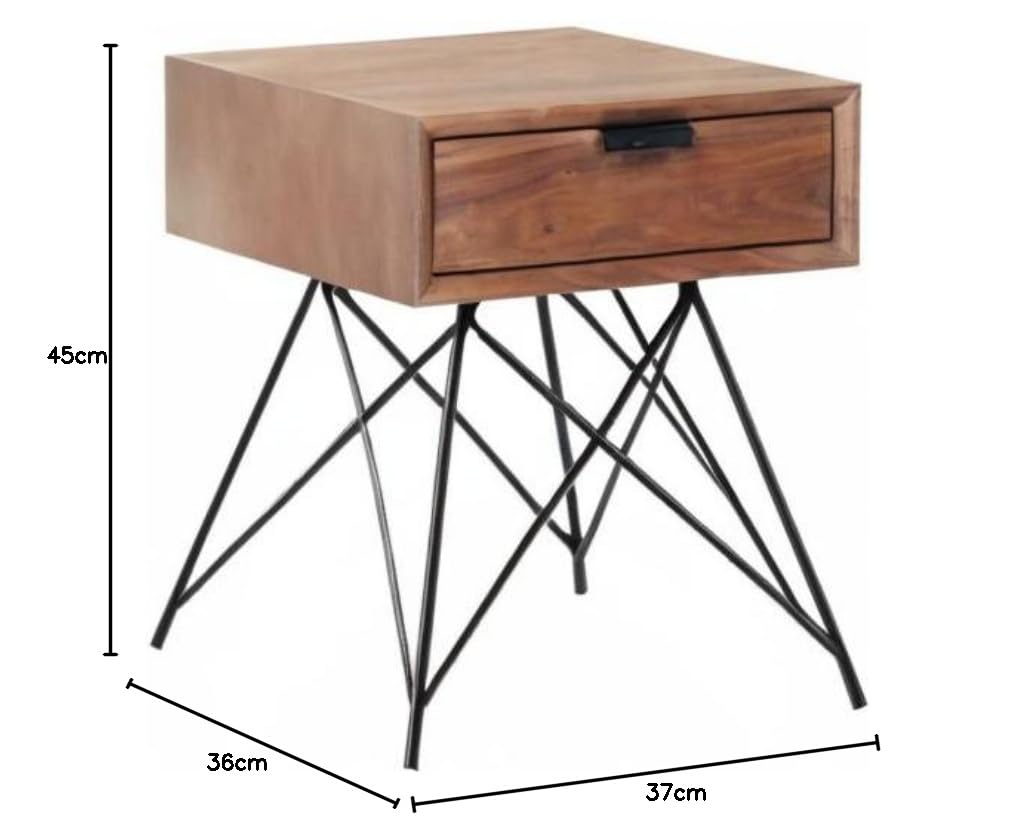 Mango Wood Porgera One Drawer Selves Bedside Storage Table for Bedroom | Brown Finish
