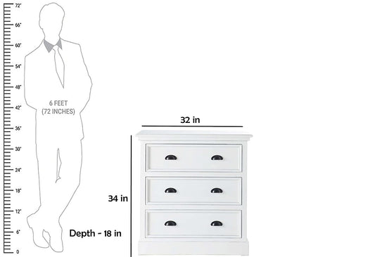 APRODZ Mango Wood Marceio Chest of 3 Drawers Storage Cabinet for Living Room | Wooden Sideboard | White Finish