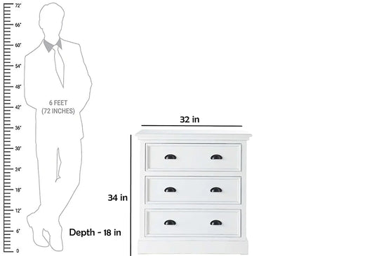 APRODZ Mango Wood Marceio Chest of 3 Drawers Storage Cabinet for Living Room | Wooden Sideboard | White Finish