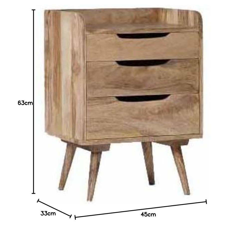 Mango Wood Serpa Stylish Bedside Table for Bedroom Living Room with 3 Drawer End Table