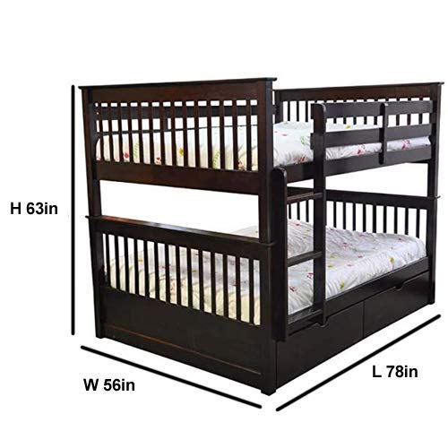 Mango Wood Gapefa Bunk Bed with Storage for Bedroom | Brown Finish