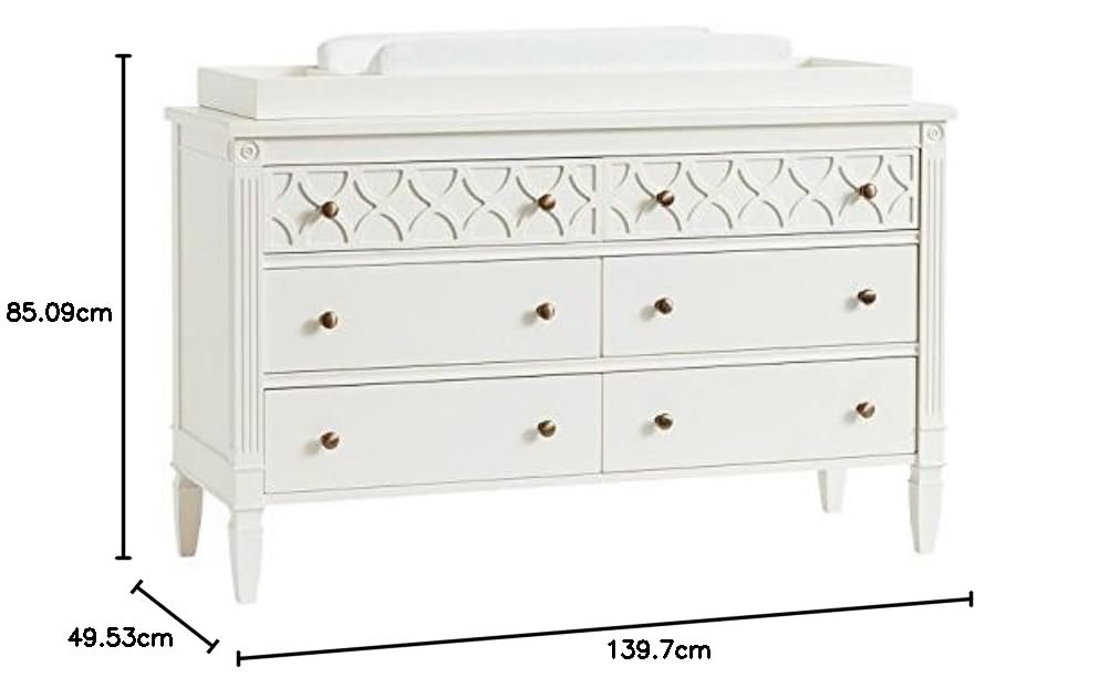 Mango Wood Norto Extra Wide Dresser & Topper Set with Topper Mattress Changing pad is Also Included - White Color