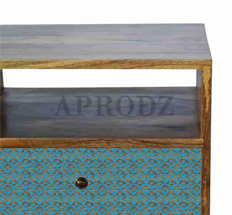 Solid Wood Bedside Table with Screen Print Design Table for Bedroom & Living Room Furniture (Multicolor)