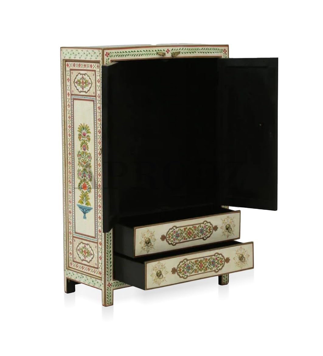 APRODZ Wooden Handpainted Wardrobe Cupboard for Multipurpose Storage Organizer Almirah (Multicolor)