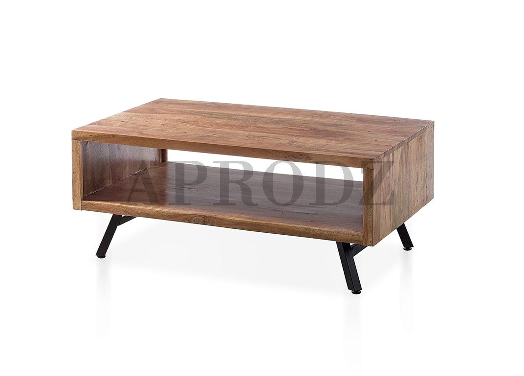 Chic Teda Sofa Teapoy Table | Natural & Black Finish | Solid Wood Side Table | Ideal for Living Room Décor
