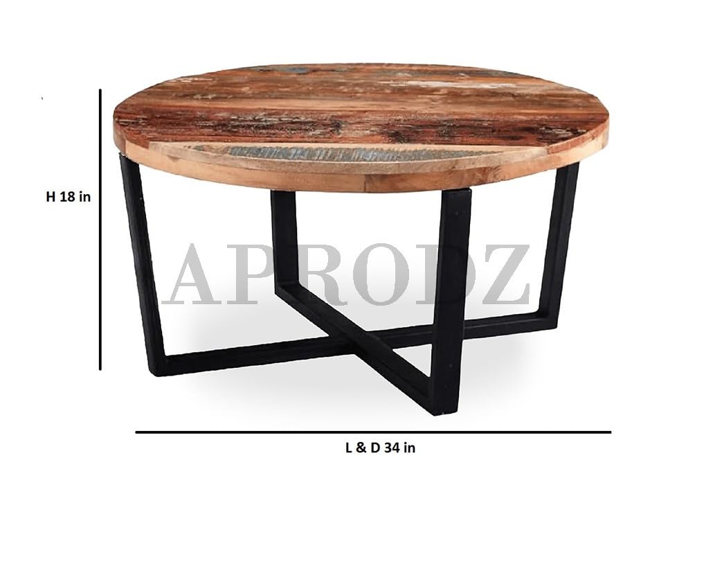 Round Mango Wood Coffee Table | Unique Farmhouse Center Table | Stylish Wooden Accent Table