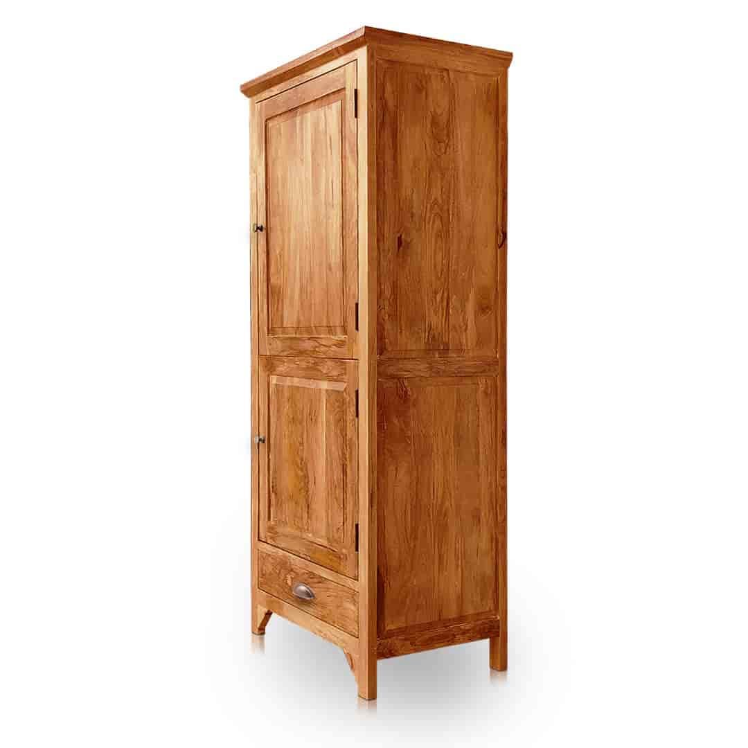 Mango Wood Wardrobe – Solid Wood 2-Door Almirah with Shelves & Hanging Rod for Bedroom Storage – Natural Finish Wooden Wardrobe Closet