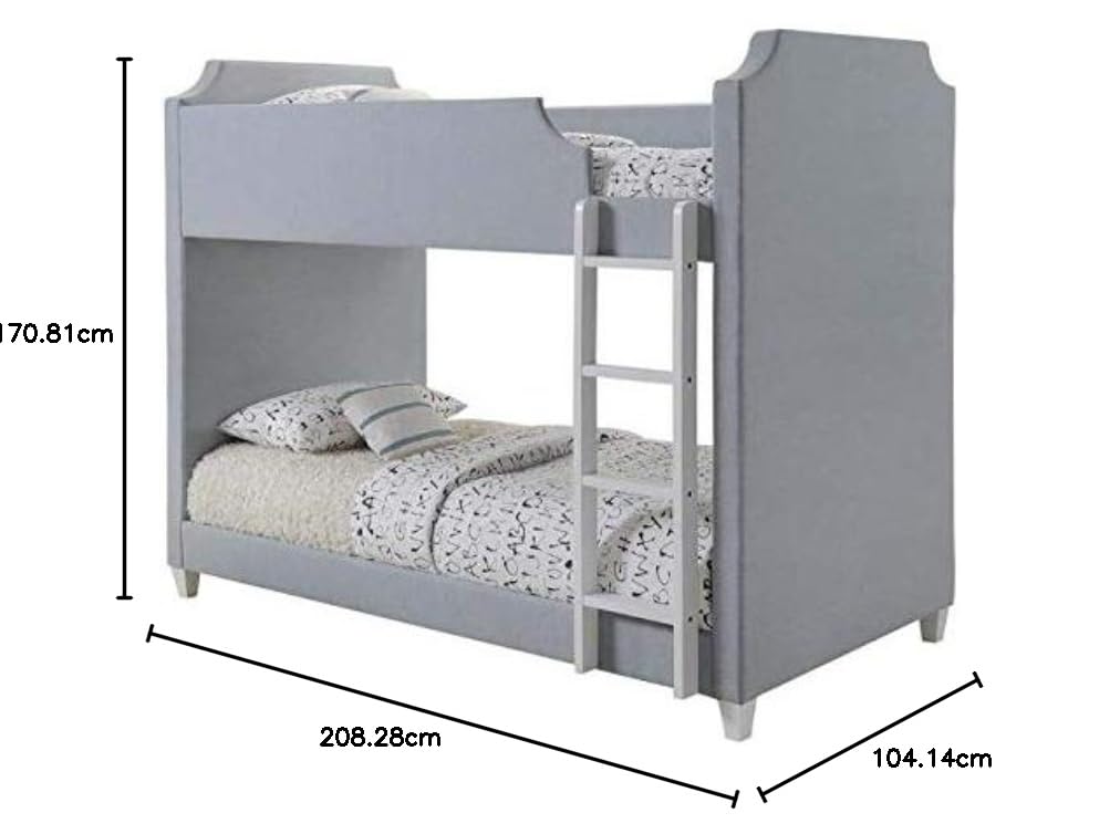 APRODZ Gilroy Grey Upholstered Twin Bunk Bed for Bedroom