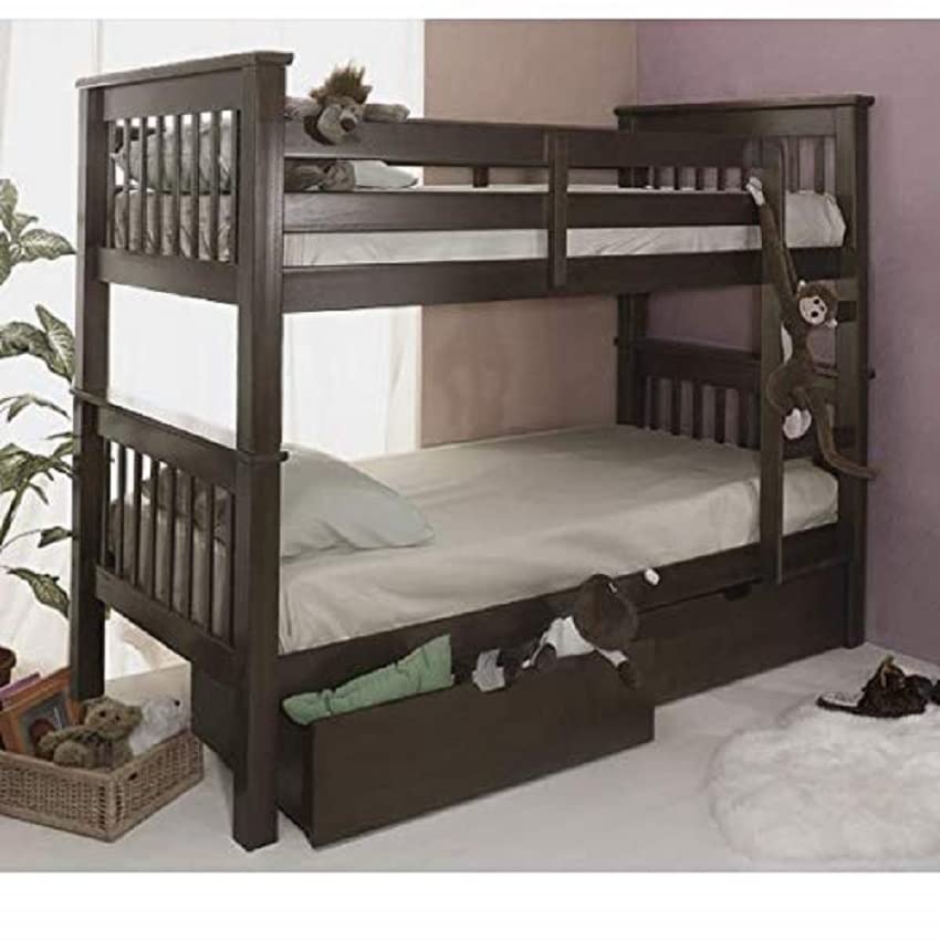 Mango Wood Highst Bunk Bed with Storage for Bedroom | Brown Finish