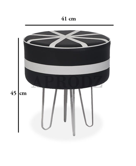 Upholstered and Steel Frame Puffy Stool Grass Green Fabric + Black Powdercoated - Set of 2