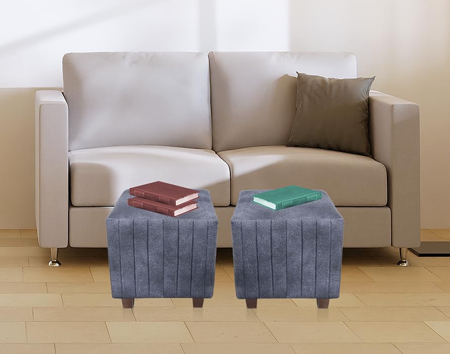 Ottoman Stool for Living Room | Pouffes for Sitting| Foot stools | Office Stools | Decoration & Dressing Table Suede Fabric Set of 2 Hale Navy...