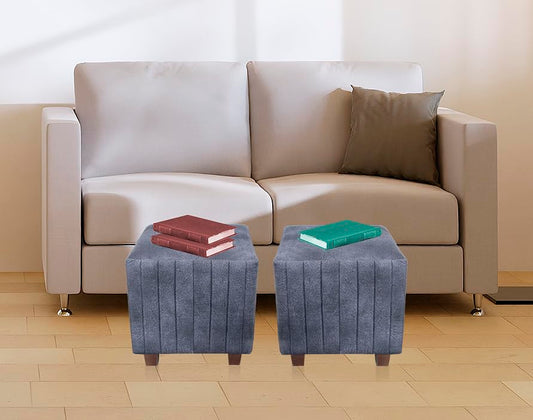 Ottoman Stool for Living Room | Pouffes for Sitting| Foot stools | Office Stools | Decoration & Dressing Table Suede Fabric Set of 2 Hale Navy...