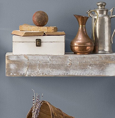 Mango Wood Norma Floating Wall Shelf for Living Room | Wall Shelves | White Finish