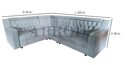 L-Shaped Sectional 6-Seater Sofa with Tufted Back Padded Armrest Perfect Fabric Corner Sofa for Guests Living Room, Drawing Room, Office & Lounge (Light Grey)