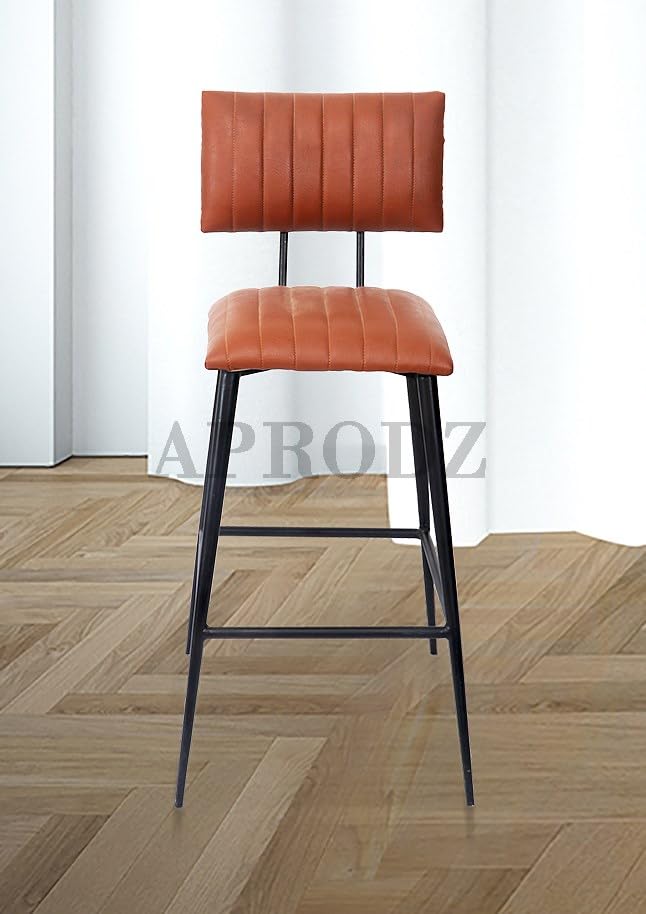 Upholstered Cold Rolled Steel Bar Stool (Brown Fabric + Black Powder Coated) - Set of 2
