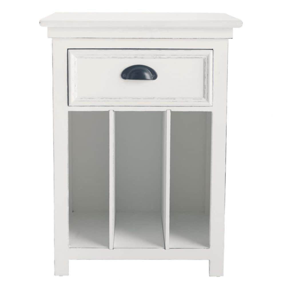 Solid Wood Hayes One Drawer Selves Bedside Storage Table for Bedroom | White Finish