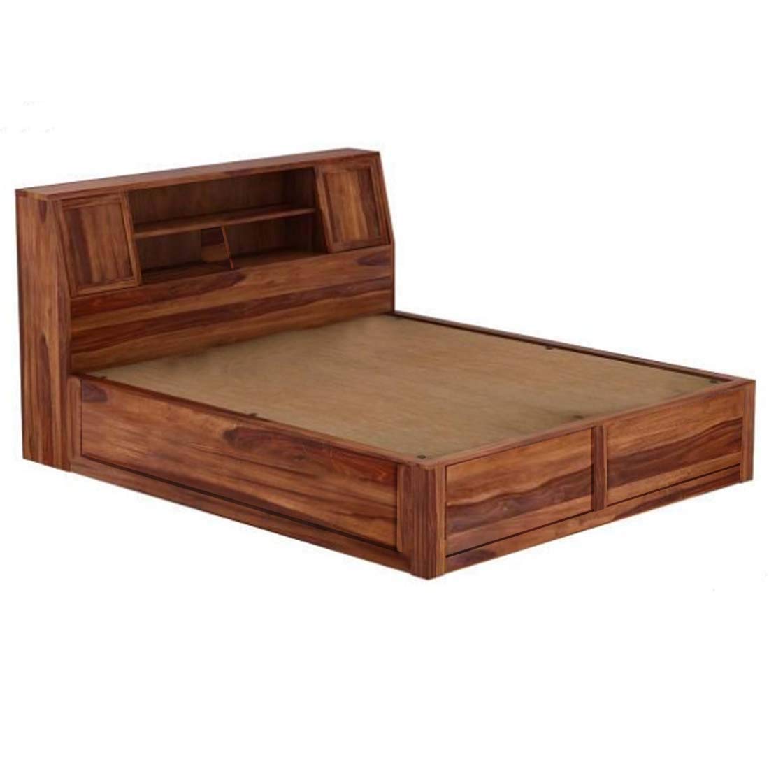 Sheesham Wood Trapez Hydraulic Bed with 2 Bedside