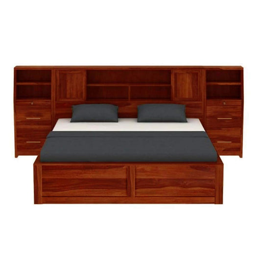 Sheesham Wood Trapez Hydraulic Bed with 2 Bedside