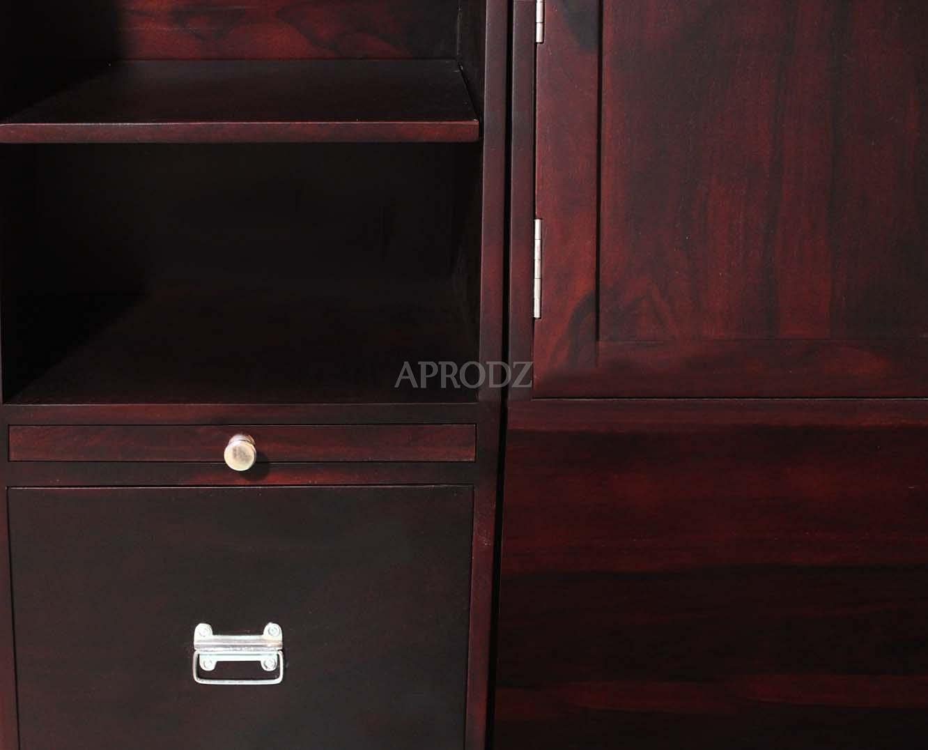 Solid Wood Storage Queen Size Trapez Bed and 2 Side Table for Bedroom Stylish | Mohogany Finish