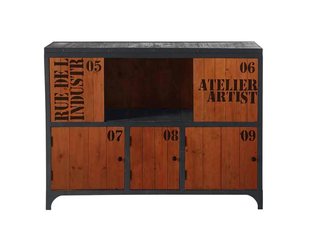 APRODZ Solid Wood Sumy Sideboard Storage Cabinet for Living Room | Wooden Cabinet for Kitchen | Brown Finish