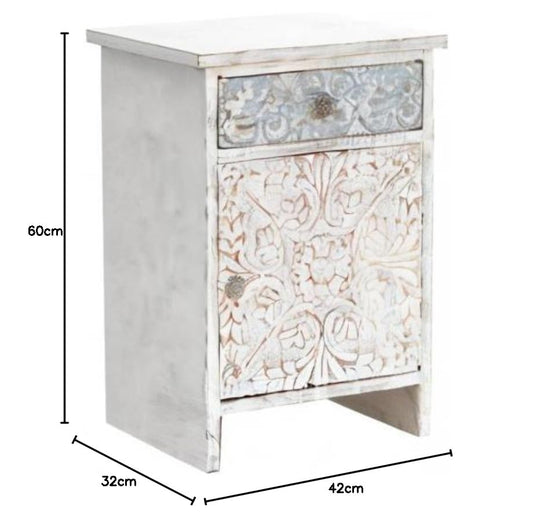 Mango Wood Yaviza One Door and One Drewer Bedside Storage Table for Bedroom