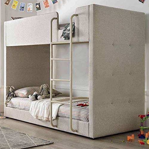 Solid Wood Gwars Single Size Grey Fabric Bunk Bed for Bedroom (Fabric Upholstery - Grey)
