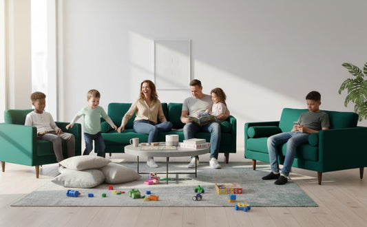 MidCen Wooden 6 Seater 3+2+1 Sofa Set with High-Density Foam for Home & Living Room (Upholstered- Dark Green Velvet Fabric)