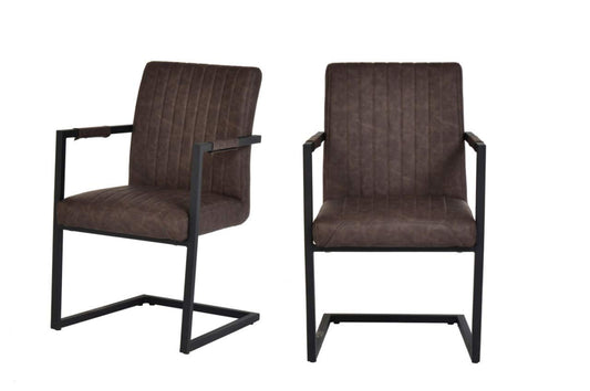 Bert Collection Modern Style Leatherette Upholstered Dining Chair with Powder Coated Metal Frame (Set of 2), Brown & Black