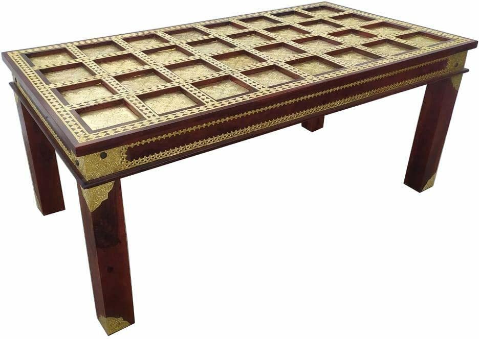 Sheesham Wood Brass 6 Seater Dining Table Set Honey Finish