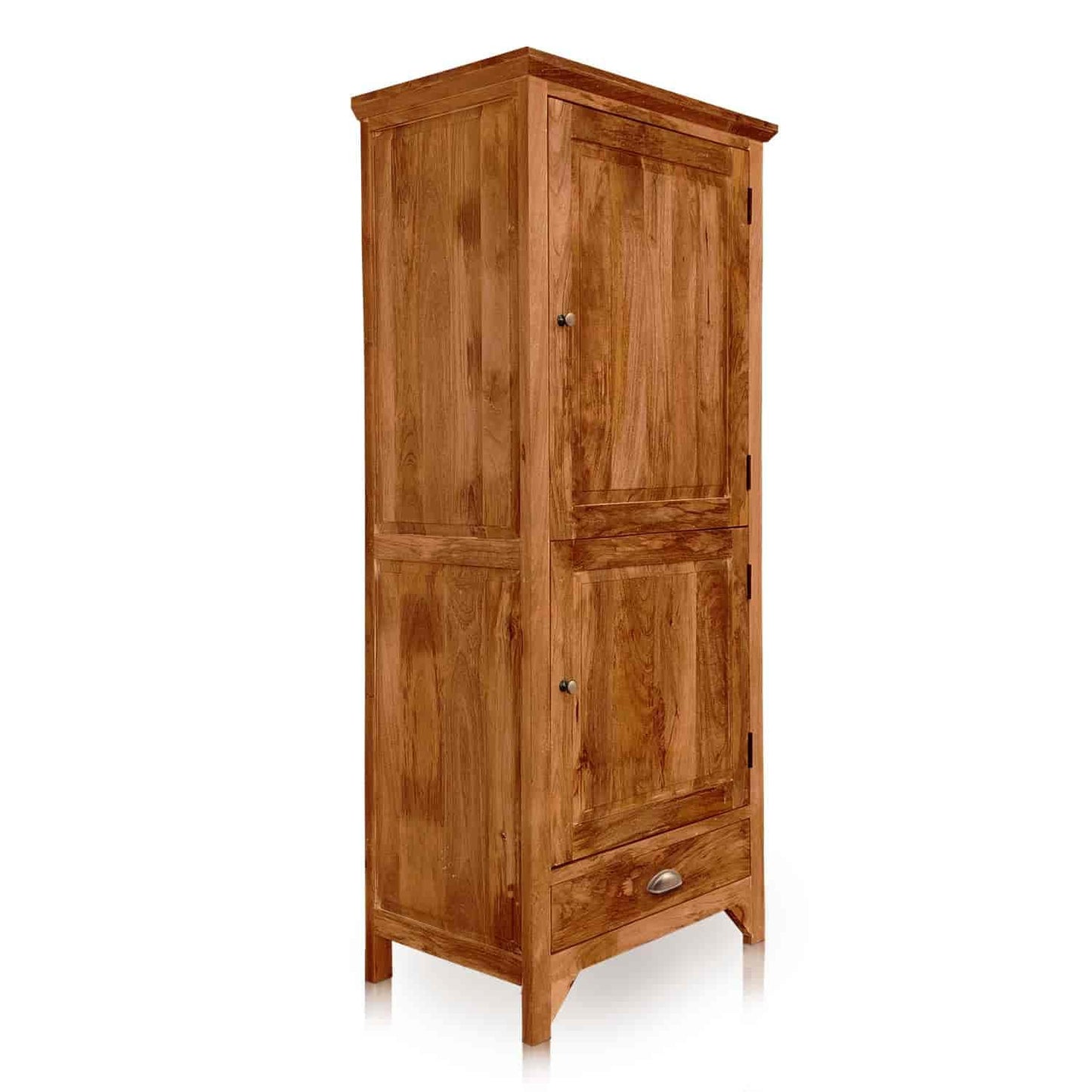 Mango Wood Wardrobe – Solid Wood 2-Door Almirah with Shelves & Hanging Rod for Bedroom Storage – Natural Finish Wooden Wardrobe Closet