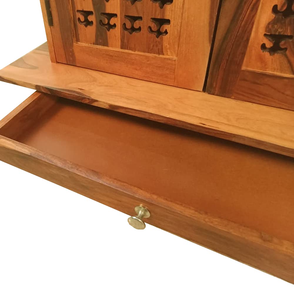 Aprodz Handcrafted Sheesham Wood Temple for Pooja Room | Temple for Home | Pooja Mandir | (Honey Finish)