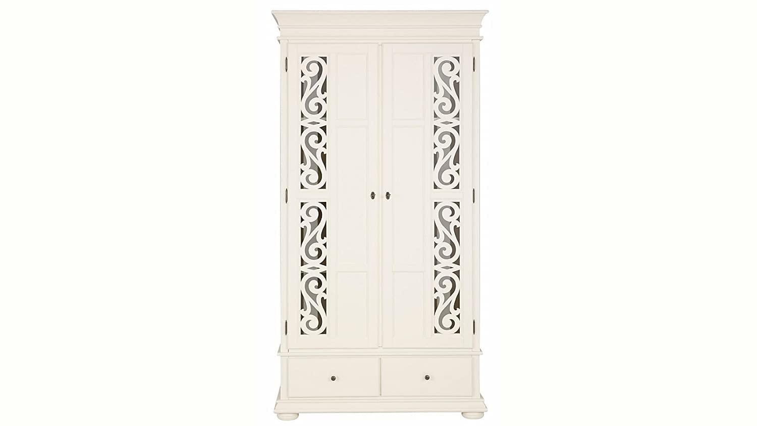 APRODZ Mango Wood Multipurpose Storage 2-Door Porto Wardrobe Almirah for Bedroom | Cream