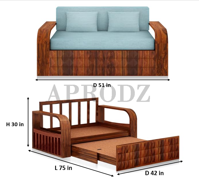 Sheesham Wood 2 Seater Sofa Cum Bed with Storage, (75 x 51 x 30 Inch)