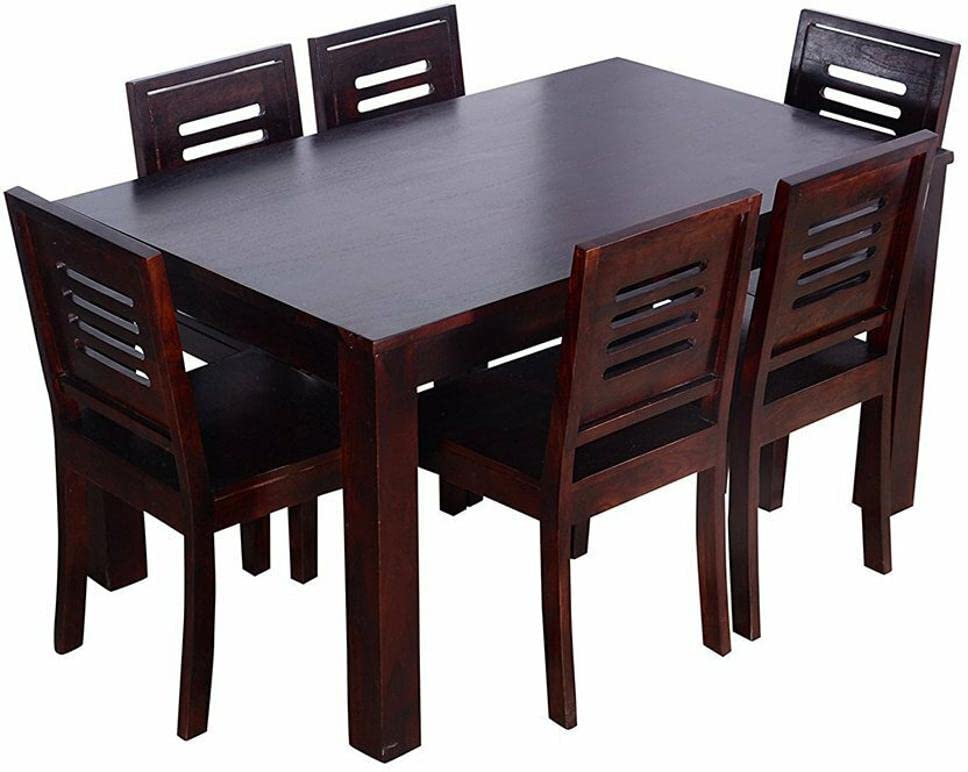 Sheesham Wood Selzo 6 Seater Dining Table Set for Home | Dining Furniture | Brown Finish