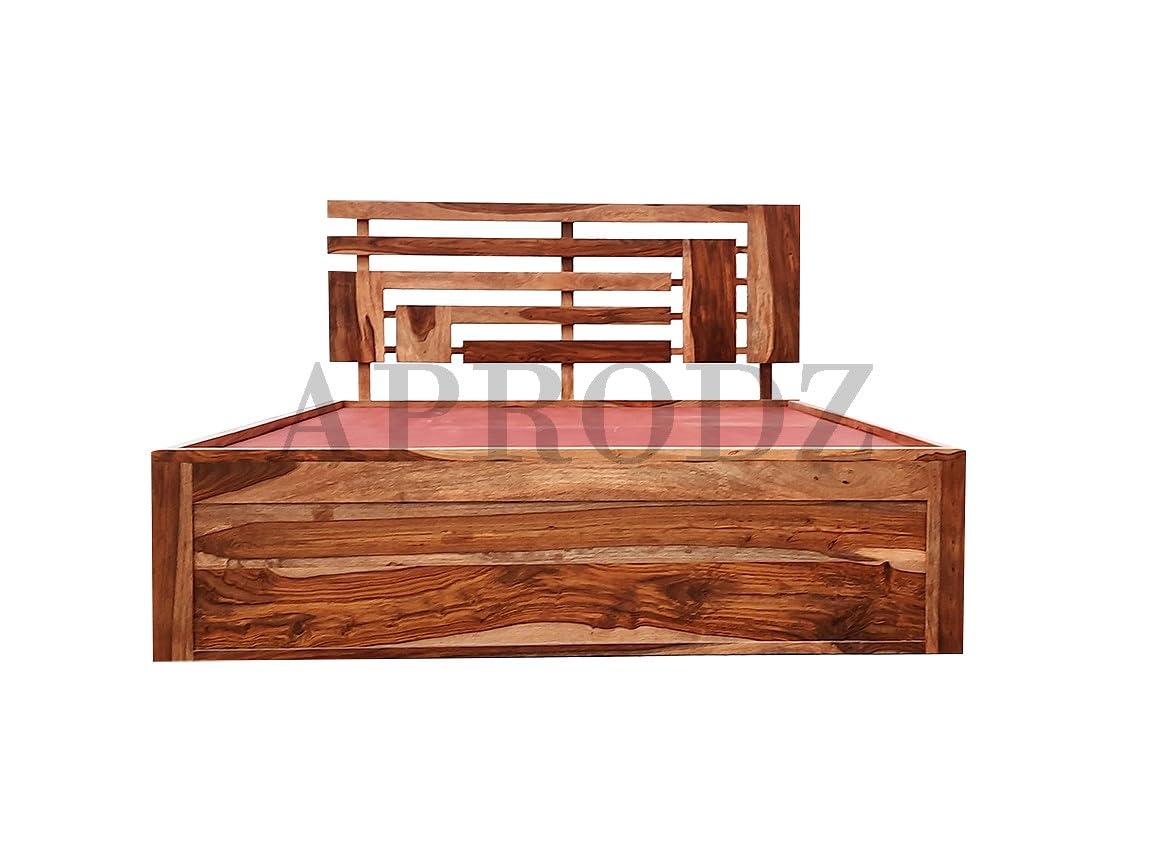 Keviv Sheesham Wood Queen Size Bed with Drawers Storage for Home & Bedroom Wooden Beds Living Room (Teak Finish)