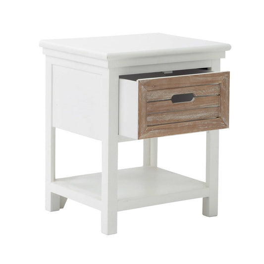 Mango Wood Bulolo One Drawer Selves Bedside Storage Table for Bedroom | White Finish