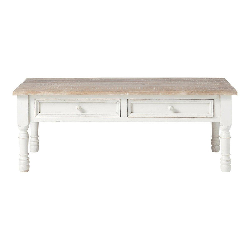 Mango Wood Adak Stylish Coffee Table with Drawer for Living Room | Center Table for Home | Brown & White Finish